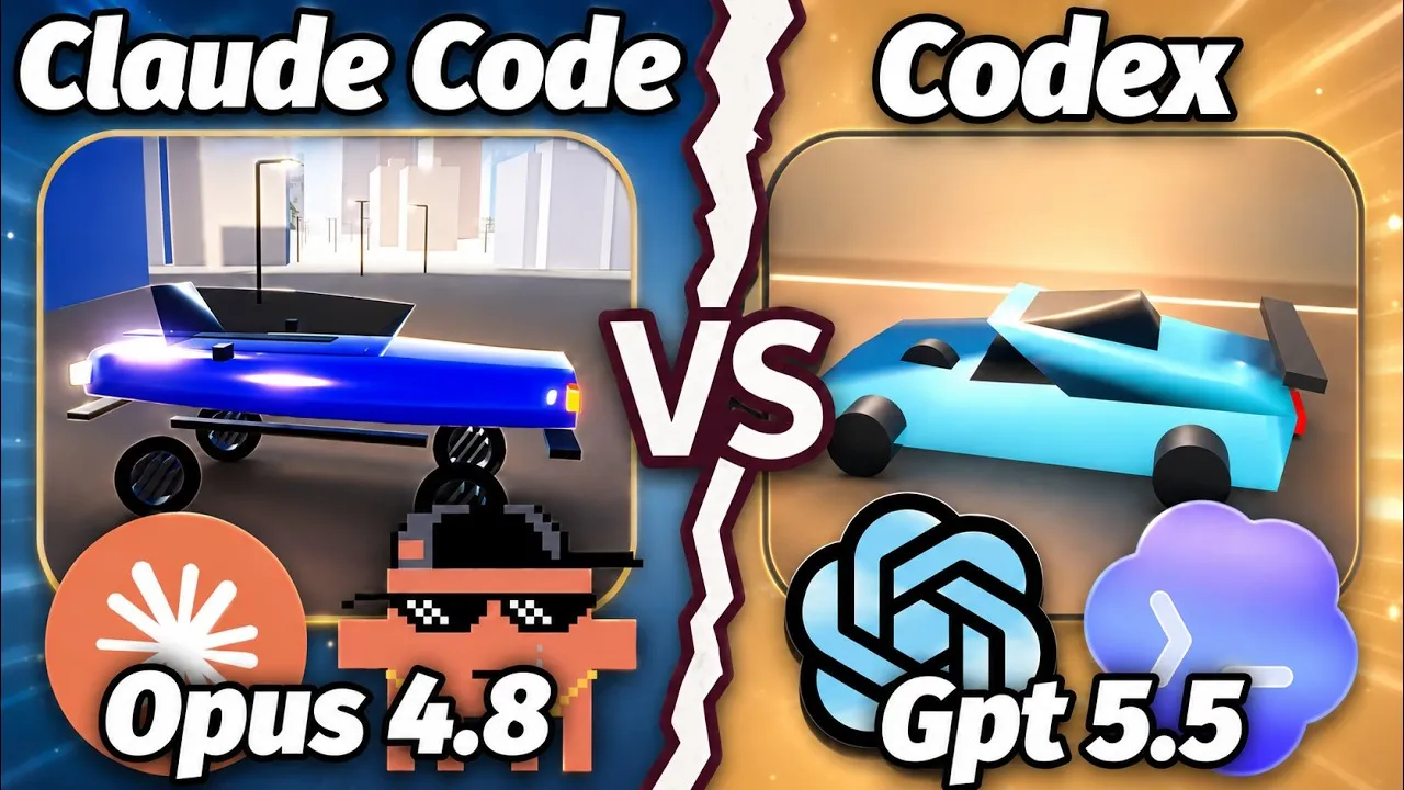 Thumbnail do vídeo "Claude Code Opus 4.8 vs Codex Gpt 5.5", do canal YJ X AI